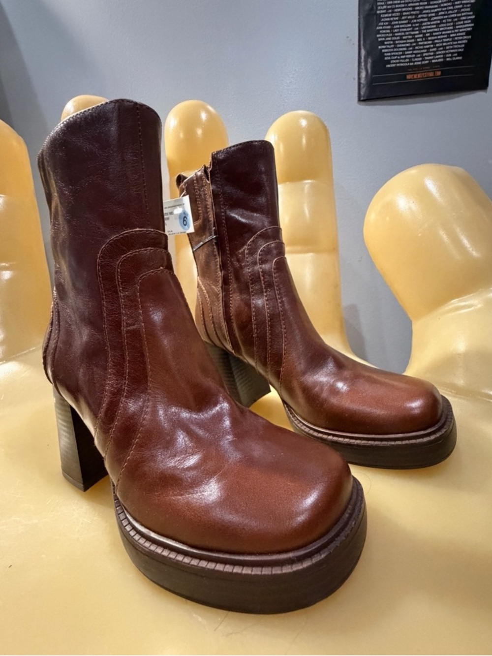 Brown Leather Platform Ankle Boots - Women